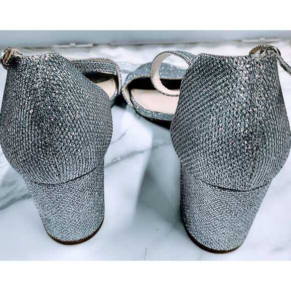 Ann Taylor Katrina Silver Shimmer Block Sandal Heels Sparkle G;itter Shine Shoe - Picture 12 of 15